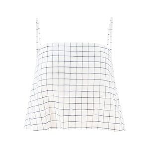 NEW VINCE. Trellis Plaid Strapless Tie Back Top in Off White/Navy $348 Sz 8